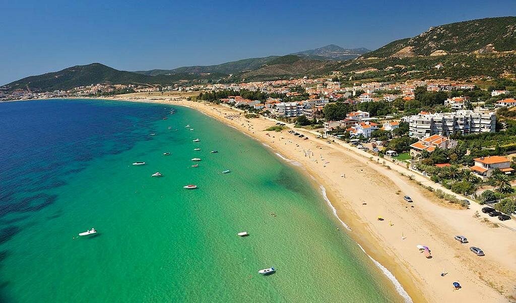 Ammolofoi Beach with golden sand in Greece